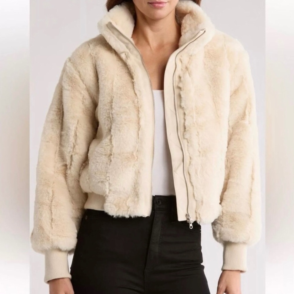 NWT Jason Wu Ivory Cream Faux Fur Bomber Winter Jacket Zip Up Coat